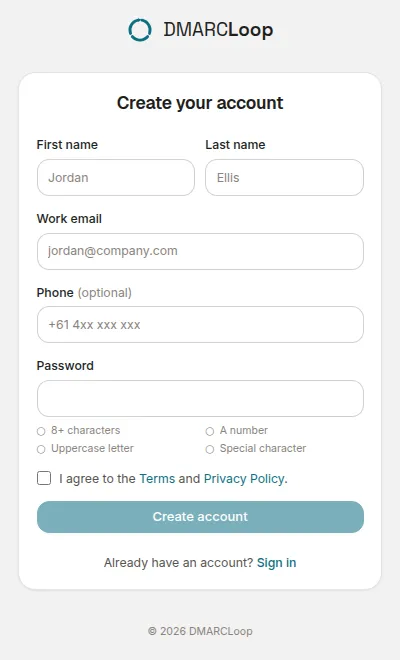 The Create your account page